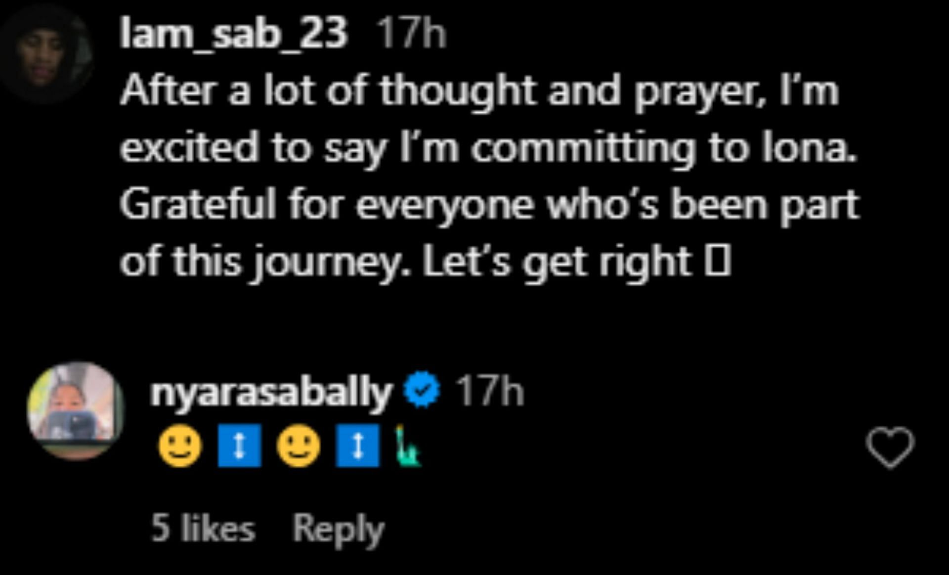 Nyara Sabally's IG comment (via @lam_sab_23/Instagram)
